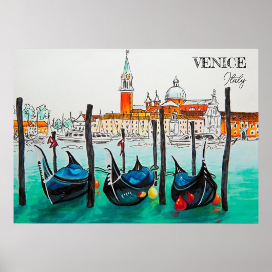 Poster Italie Voyage - VENICE aquarelle souvenir (Devant)