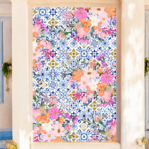 Poster Italien bleu carrelage aquarelle floral nuptiale