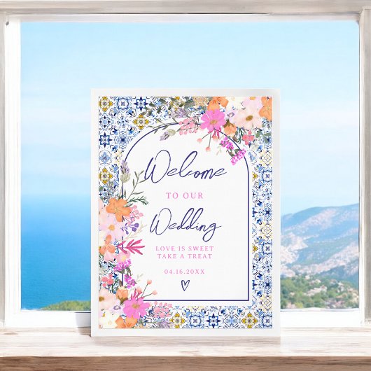 Poster Italien carrelage bleu chic mariage accueil