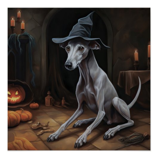Poster Italien Greyhound Citrouille Halloween effrayant (Devant)
