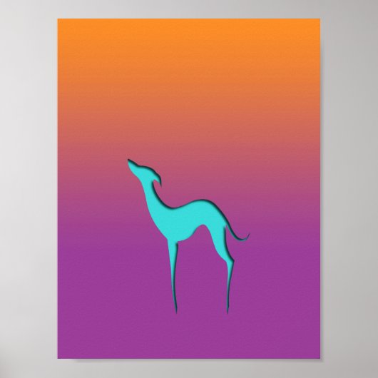Poster Italien Greyhound Whippet bleu silhouette coloré (Devant)