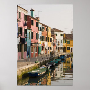 Poster Italy, Burano. Colorful houses of line a