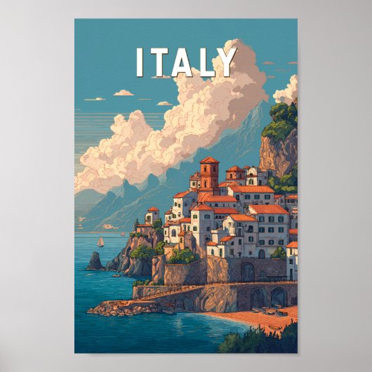 Poster Italy Illustration Travel Art Vintage (Devant)