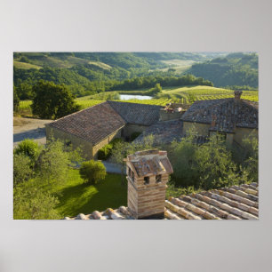 Poster Italy, Tuscany. Roofop view of the villa