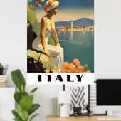 Poster Italy Vintage Travel Romantic Mediterranean (Bureau à domicile)