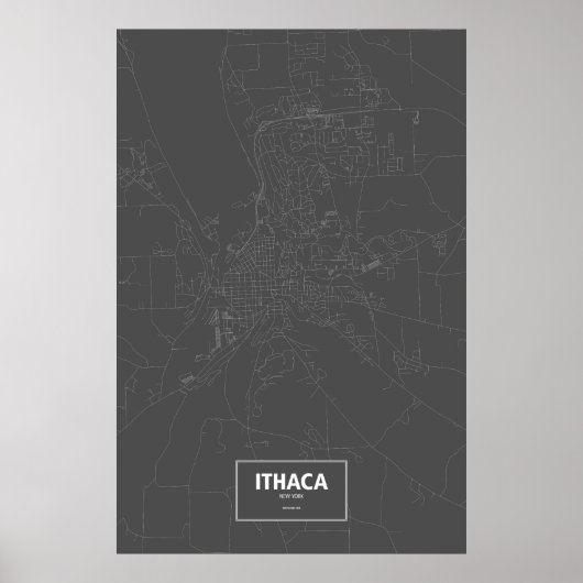 Poster Ithaca, New York (blanc sur noir) (Devant)