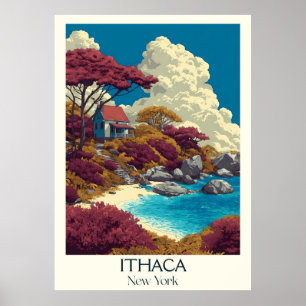 Poster Ithaca New York Vintage Waterfall Lake Art