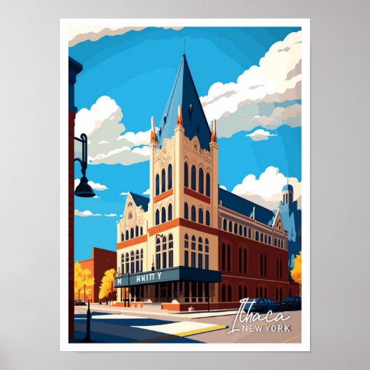 Poster Ithaca New York Voyage Vintage Illustration (Devant)