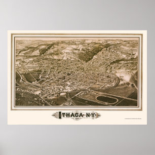 Poster Ithaca, NY Carte panoramique - 1882