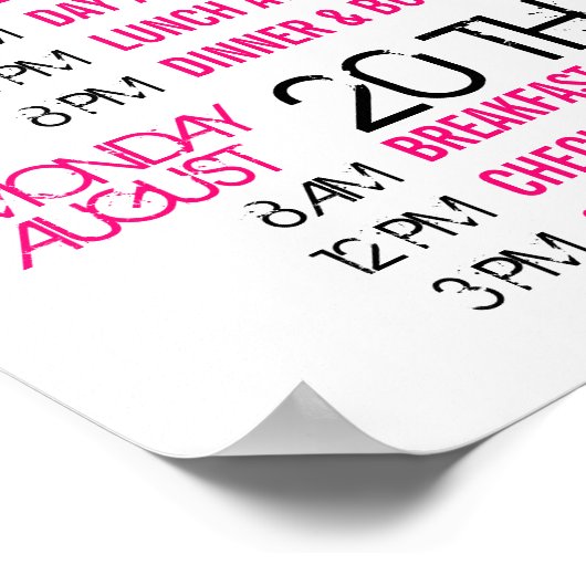 Poster Itinéraire de la fête de la Bachelorette rose mode (Coin)