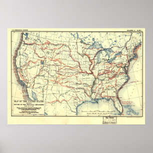 Poster Itinéraires d'exploration des USA