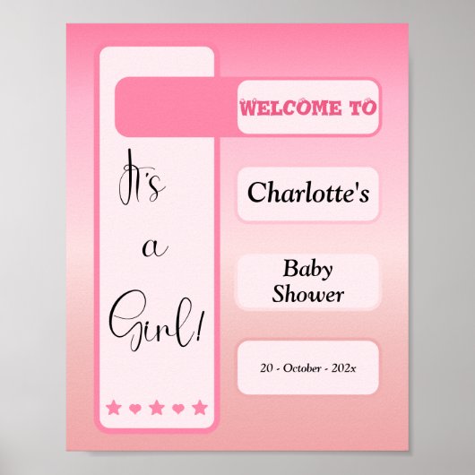 Poster It's A Girl! Pink Gradient Cute Baby Shower (Devant)