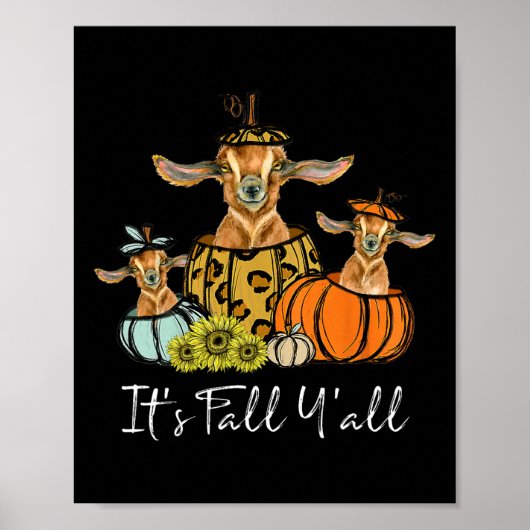 Poster It's Fall Y'all Goat Animal Leopard Pumpkin Fallin (Devant)