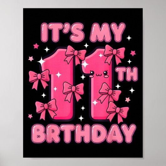 Poster It's My 11th Birthday Coquette Bow Girl Cute 11 Ye (Devant)