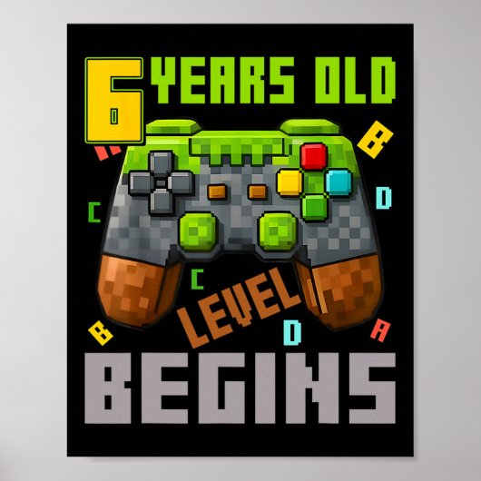 Poster It's My 6th Birthday Pixel Gaming Controller 6 Yea (Devant)