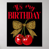 Poster It's My Birthday Cute Cherry Leopard Coquette Bow  (Devant)