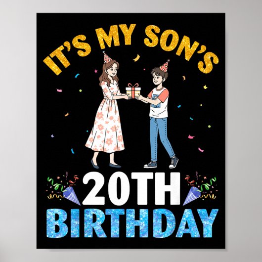 Poster It's My Son's 20th Birthday Happy 20 Years Old Boy (Devant)