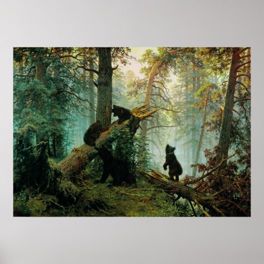 Poster Ivan Shishkin - Le matin dans une forêt de pins (Devant)