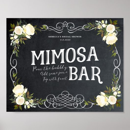 Poster ivoire fleuri Mimosa Bar Signal mariage barbecue e (Devant)