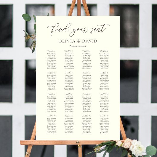 Poster Ivoire & Taupe Color Script 16 table Seating Chart