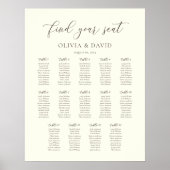 Poster Ivoire & Taupe Script 14 table Seating Chart (Devant)