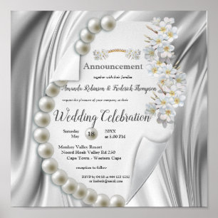 Poster Ivoire, Vert, Bleu, Or Soie & Perle, Mariage