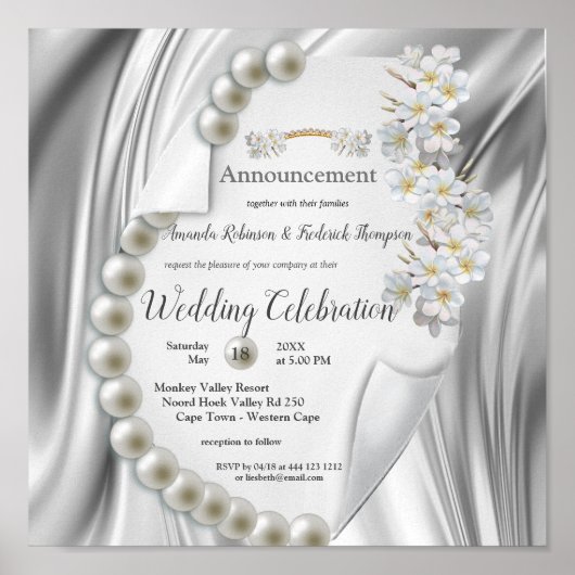 Poster Ivoire, Vert, Bleu, Or Soie & Perle, Mariage (Devant)