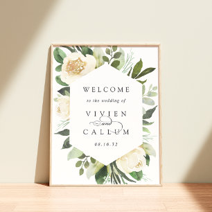 Poster Ivory Bloom   Aquarelle Floral Mariage Bienvenue