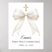 Poster Ivory bow pearls First Holy Communion welcome (Devant)