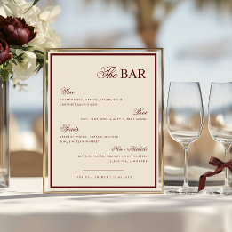 Poster Ivory & Burgundy Panneau de Menu de Boissons The W