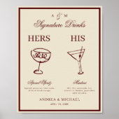 Poster Ivory & Burgundy Retro Signature Drinks Sign (Devant)