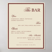 Poster Ivory & Burgundy The Wedding Bar Drink Menu Sign (Devant)