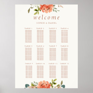 Poster Ivory Floral Aquarelle 12 Table Mariage