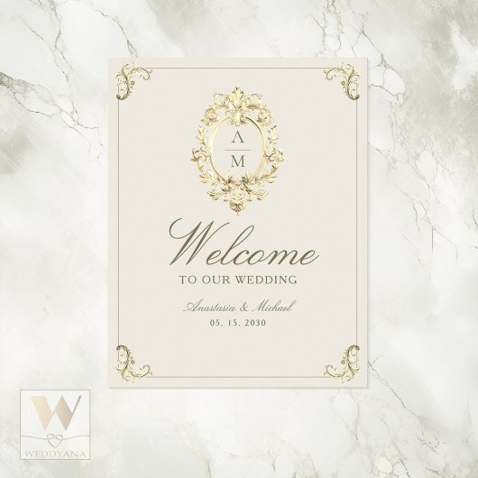 Poster Ivory Gold Baroque Wedding Welcome