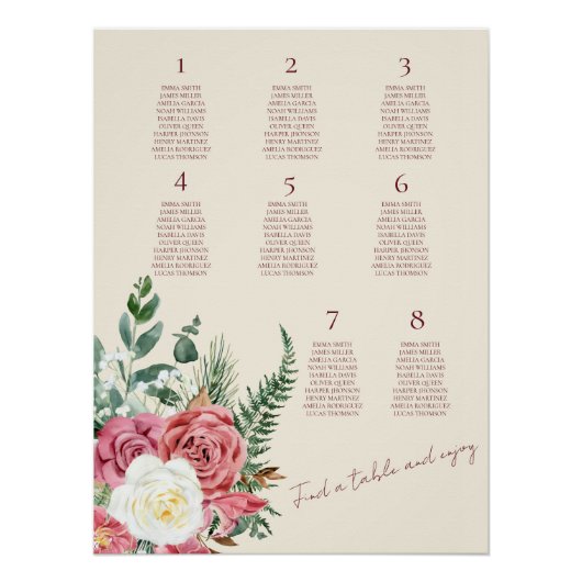 Poster Ivory Lace Elegant Floral Wedding Seating Chart (Devant)