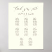 Poster Ivory & Taupe Élégant Script 8 table Seating Chart (Devant)