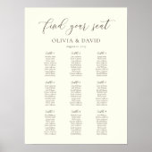 Poster Ivory & Taupe Élégant Script 9 table Seating Chart (Devant)