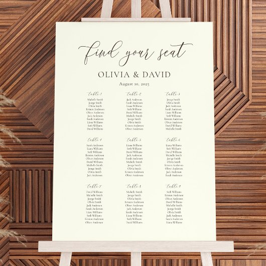Poster Ivory & Taupe Élégant Script 9 table Seating Chart