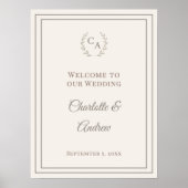 Poster Ivory taupe monogrammed elegant wedding welcome (Devant)