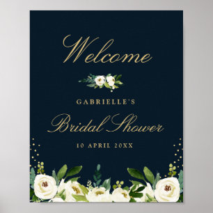 Poster ivory white floral bridal shower welcome sign