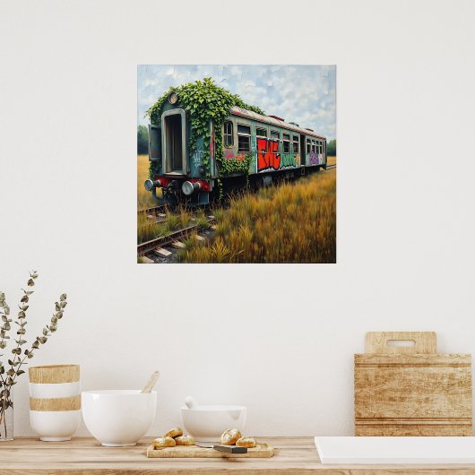 Poster Ivy and Graffiti  Covered Abandoned Train  (Cuisine)