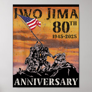 Poster Iwo Jima 80e Anniversaire Wwii Vétéran Drapeau amé