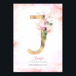 Poster J Letter Monogram Gold Leaves Pink Magnolia Floral<br><div class="desc">Blush pink magnolia flowers letter elegant poster</div>