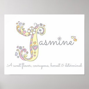 Poster J pour Jasmine nom d'art doodé initial signifiant