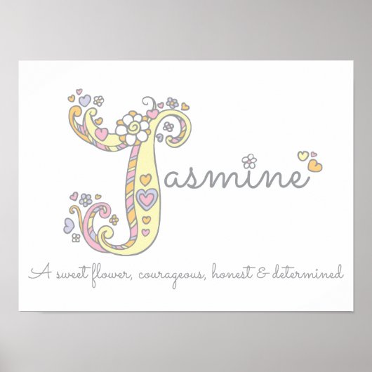 Poster J pour Jasmine nom d'art doodé initial signifiant (Devant)