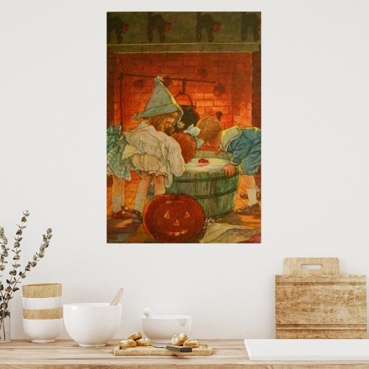 Poster Jack-o'-lantern Citrouille Bobing Apple Black Cat (Cuisine)