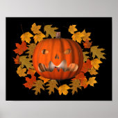 Poster Jack-o'-lantern Moyenne Et Automne Feuilles Hallow (Devant)