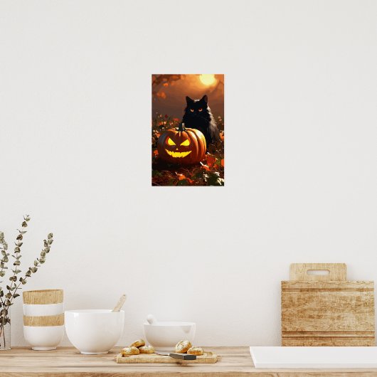 Poster Jack-o’lanterne et chat noir (Cuisine)