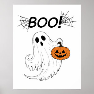 Poster Jack-o’ lanterne et un fantôme blanc Boo Halloween