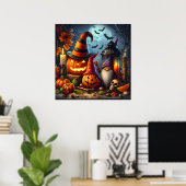 Poster Jack-O-Lanterns éffrayant avec Gnome, Crâne et cha (Bureau à domicile)